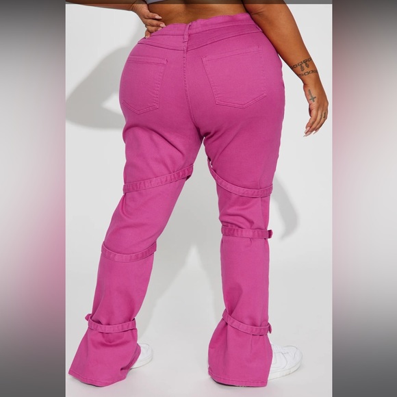 Lovefool Strappy Split Hem Straight Leg Jeans - Magenta - Picture 4 of 6